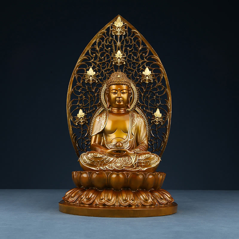 Buddha Stones Estatua de Cobre de Serenidad del Buda Sakyamuni Amitabha Medicina Figura Decorativa para Ofrenda en el Hogar