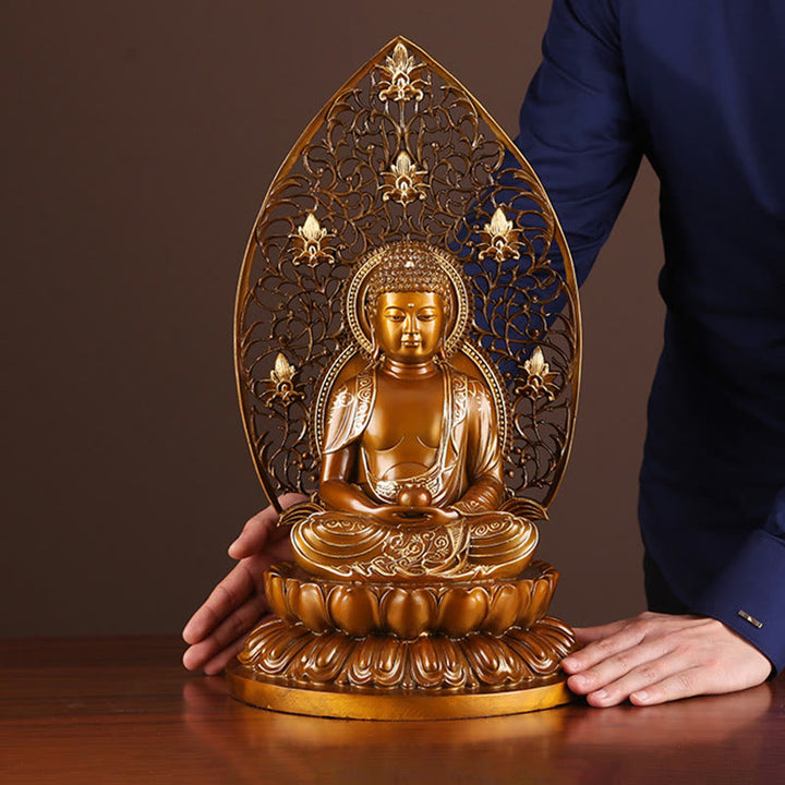 Buddha Stones Estatua de Cobre de Serenidad del Buda Sakyamuni Amitabha Medicina Figura Decorativa para Ofrenda en el Hogar