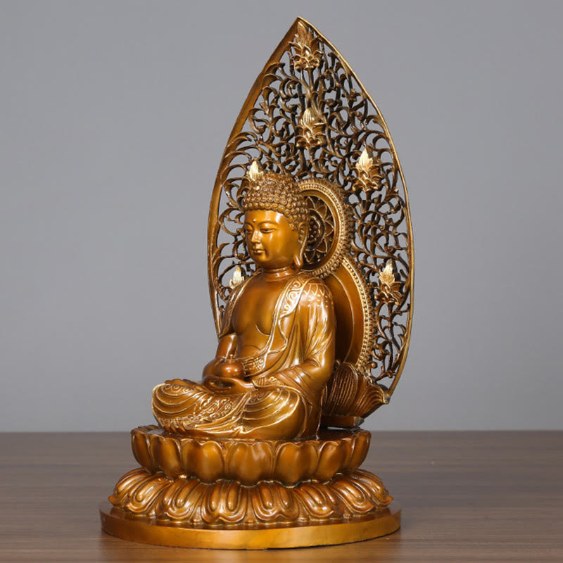 Buddha Stones Estatua de Cobre de Serenidad del Buda Sakyamuni Amitabha Medicina Figura Decorativa para Ofrenda en el Hogar