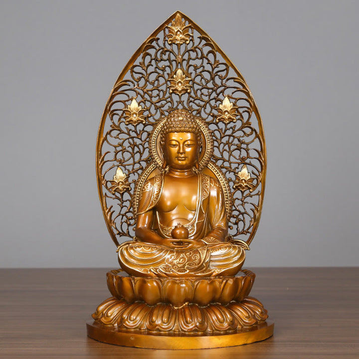 Buddha Stones Estatua de Cobre de Serenidad del Buda Sakyamuni Amitabha Medicina Figura Decorativa para Ofrenda en el Hogar