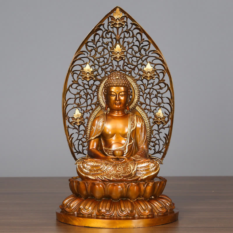 Buddha Stones Estatua de Cobre de Serenidad del Buda Sakyamuni Amitabha Medicina Figura Decorativa para Ofrenda en el Hogar - Sakyamuni 24*23*45cm - image 1