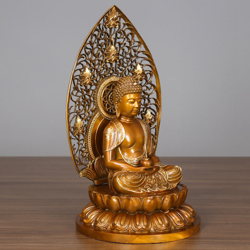 Buddha Stones Estatua de Cobre de Serenidad del Buda Sakyamuni Amitabha Medicina Figura Decorativa para Ofrenda en el Hogar