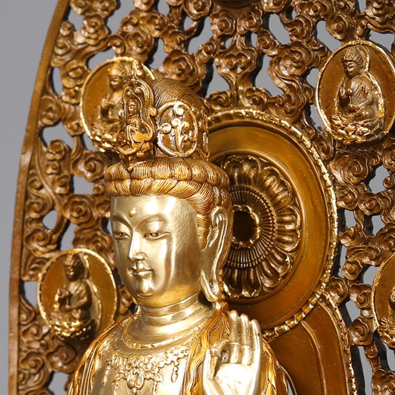 Buddha Stones Kwan Yin Avalokitesvara Aura Harmony Estatua de Latón y Cobre Decoración de Escritorio para el Hogar