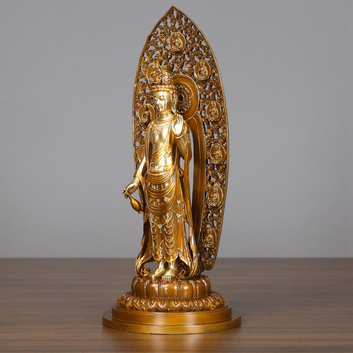 Buddha Stones Kwan Yin Avalokitesvara Aura Harmony Estatua de Latón y Cobre Decoración de Escritorio para el Hogar
