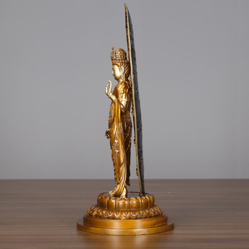 Buddha Stones Kwan Yin Avalokitesvara Aura Harmony Estatua de Latón y Cobre Decoración de Escritorio para el Hogar
