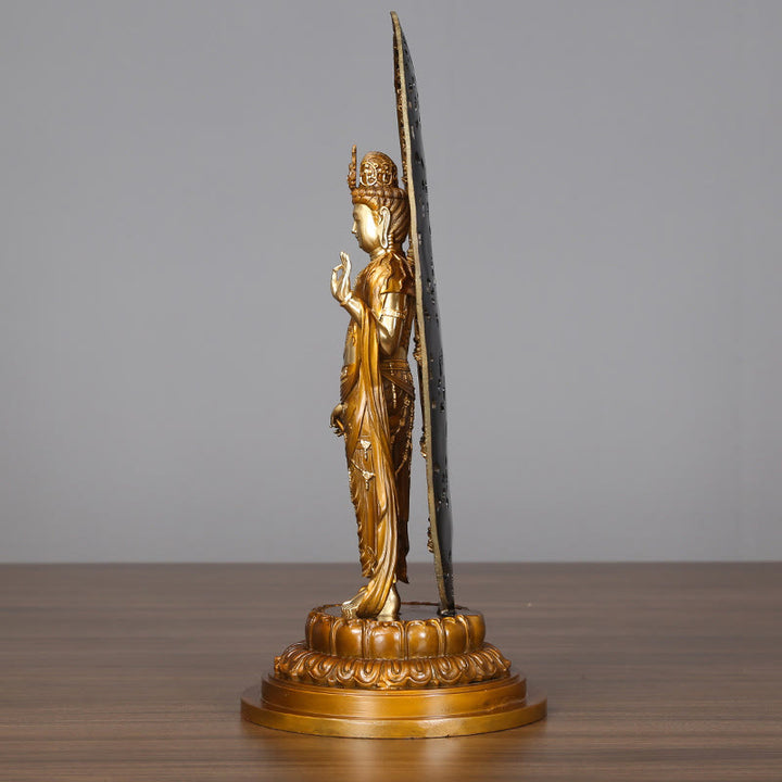 Buddha Stones Kwan Yin Avalokitesvara Aura Harmony Estatua de Latón y Cobre Decoración de Escritorio para el Hogar