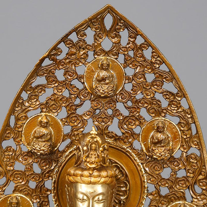 Buddha Stones Kwan Yin Avalokitesvara Aura Harmony Estatua de Latón y Cobre Decoración de Escritorio para el Hogar