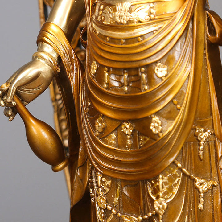 Buddha Stones Kwan Yin Avalokitesvara Aura Harmony Estatua de Latón y Cobre Decoración de Escritorio para el Hogar