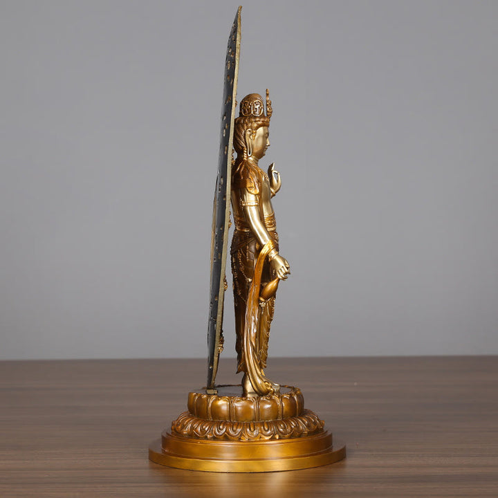Buddha Stones Kwan Yin Avalokitesvara Aura Harmony Estatua de Latón y Cobre Decoración de Escritorio para el Hogar