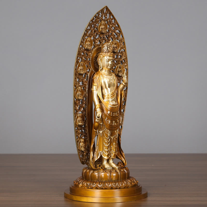 Buddha Stones Kwan Yin Avalokitesvara Aura Harmony Estatua de Latón y Cobre Decoración de Escritorio para el Hogar