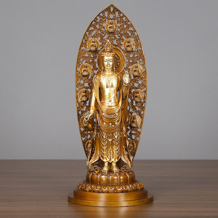Buddha Stones Kwan Yin Avalokitesvara Aura Harmony Estatua de Latón y Cobre Decoración de Escritorio para el Hogar - Avalokiteshvara 18*41,5 cm - image 0