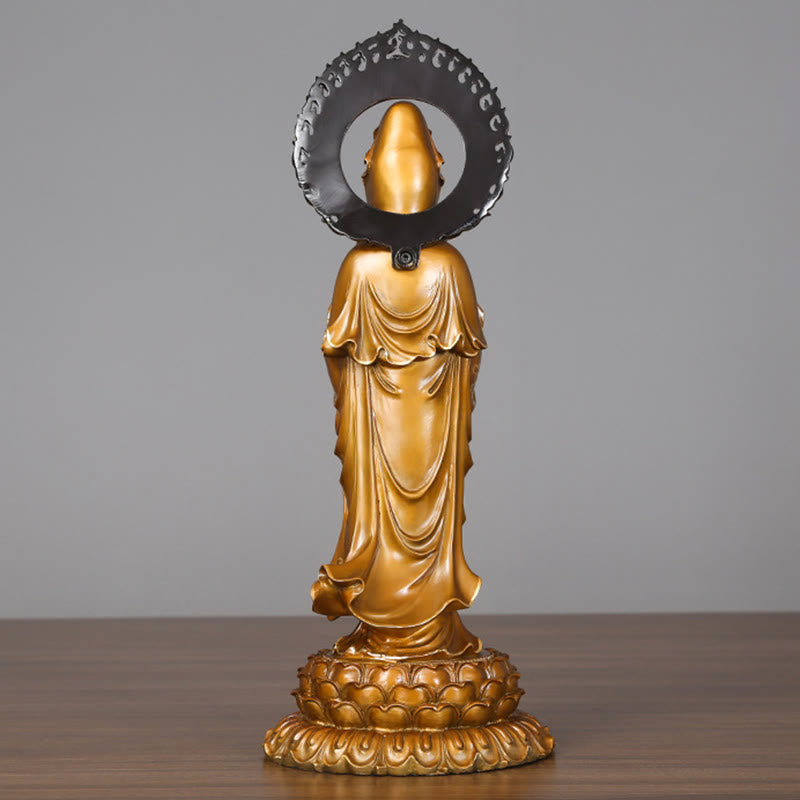Buddha Stones Estatua de Latón y Cobre de Kwan Yin Avalokitesvara Loto Aura Éxito Decoración para el Hogar