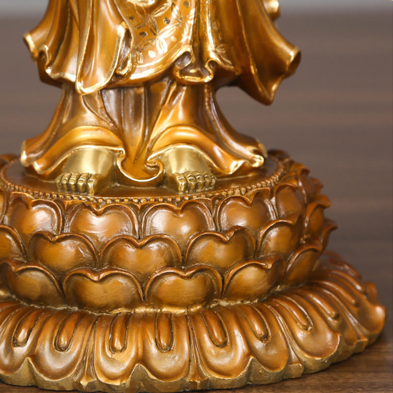 Buddha Stones Estatua de Latón y Cobre de Kwan Yin Avalokitesvara Loto Aura Éxito Decoración para el Hogar