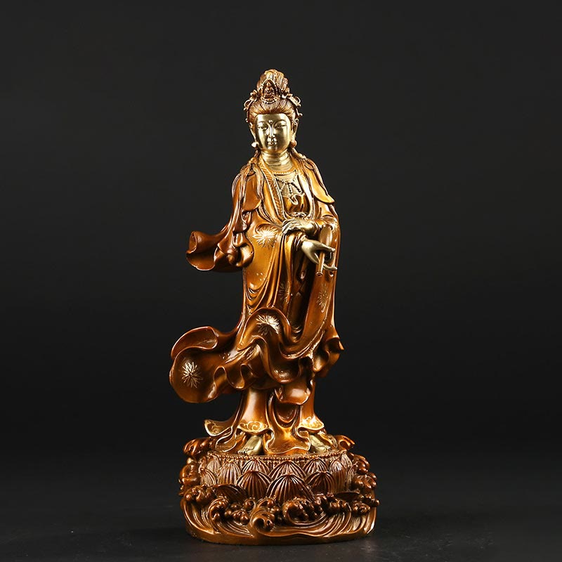 Buddha Stones Kwan Yin Avalokitesvara Sosteniendo Un Jarrón Estatua De Latón Y Cobre Armonía Decoración Para El Hogar
