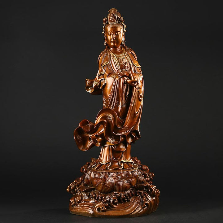 Buddha Stones Kwan Yin Avalokitesvara Sosteniendo Un Jarrón Estatua De Latón Y Cobre Armonía Decoración Para El Hogar