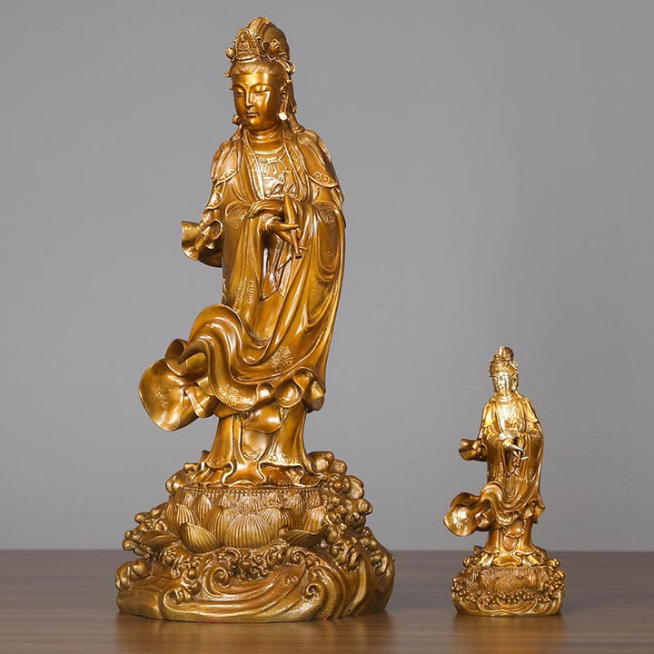 Buddha Stones Kwan Yin Avalokitesvara Sosteniendo Un Jarrón Estatua De Latón Y Cobre Armonía Decoración Para El Hogar