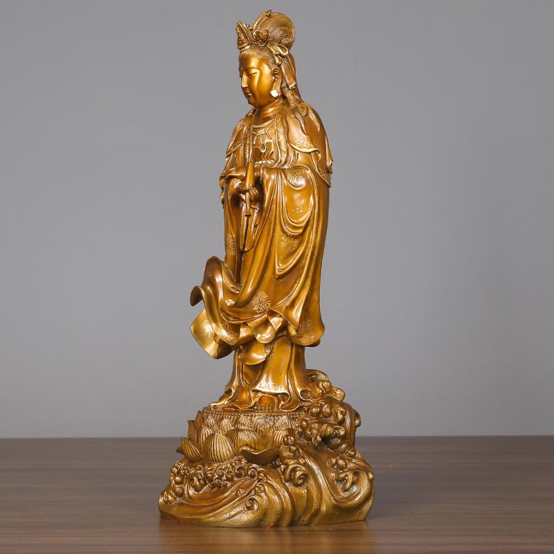 Buddha Stones Kwan Yin Avalokitesvara Sosteniendo Un Jarrón Estatua De Latón Y Cobre Armonía Decoración Para El Hogar