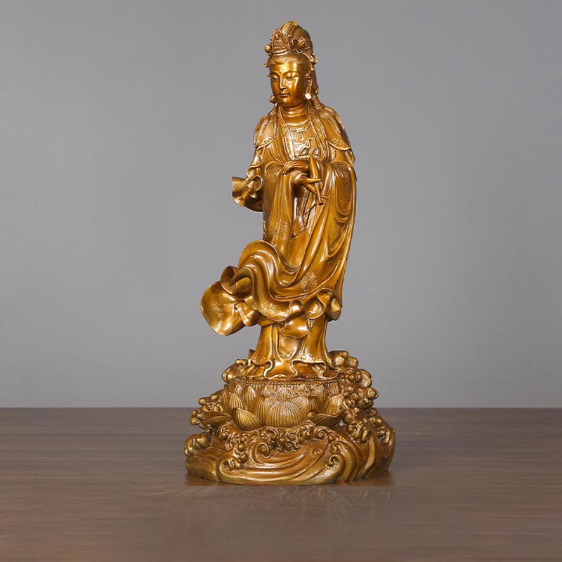 Buddha Stones Kwan Yin Avalokitesvara Sosteniendo Un Jarrón Estatua De Latón Y Cobre Armonía Decoración Para El Hogar