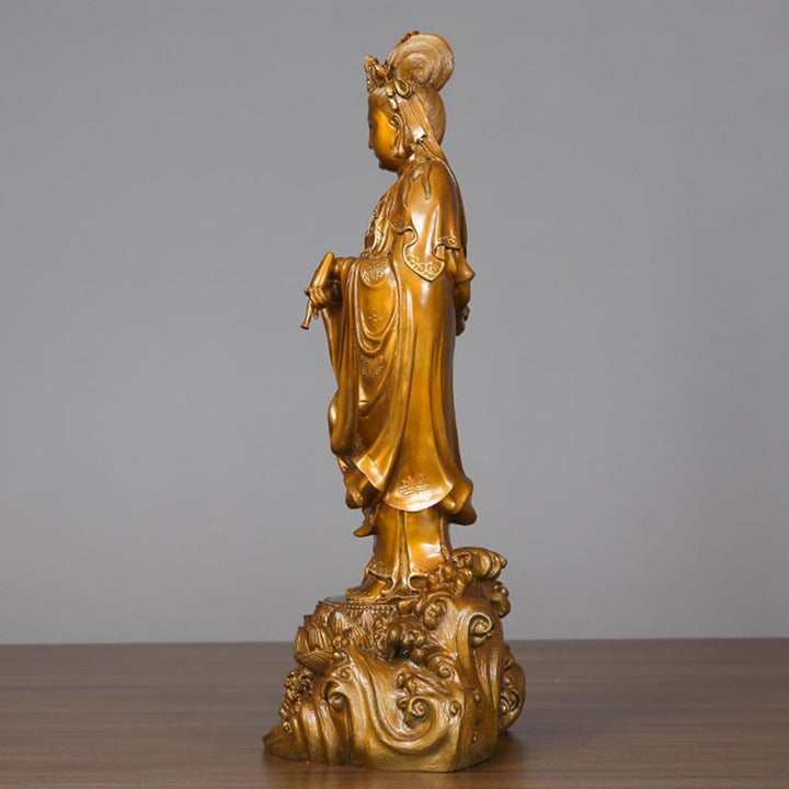 Buddha Stones Kwan Yin Avalokitesvara Sosteniendo Un Jarrón Estatua De Latón Y Cobre Armonía Decoración Para El Hogar