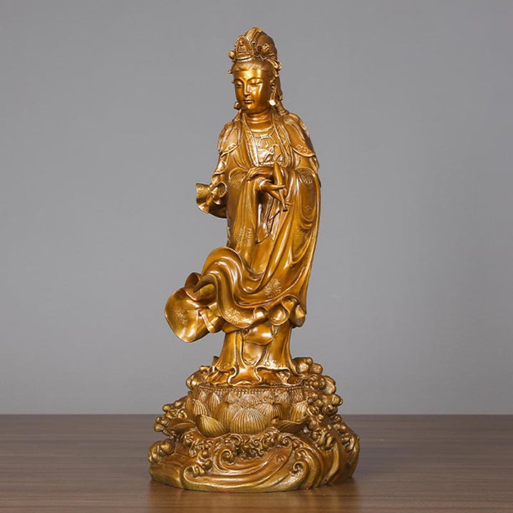 Buddha Stones Kwan Yin Avalokitesvara Sosteniendo Un Jarrón Estatua De Latón Y Cobre Armonía Decoración Para El Hogar