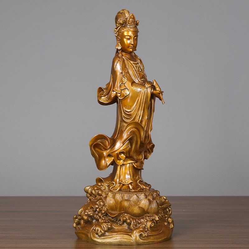 Buddha Stones Kwan Yin Avalokitesvara Sosteniendo Un Jarrón Estatua De Latón Y Cobre Armonía Decoración Para El Hogar - image 3