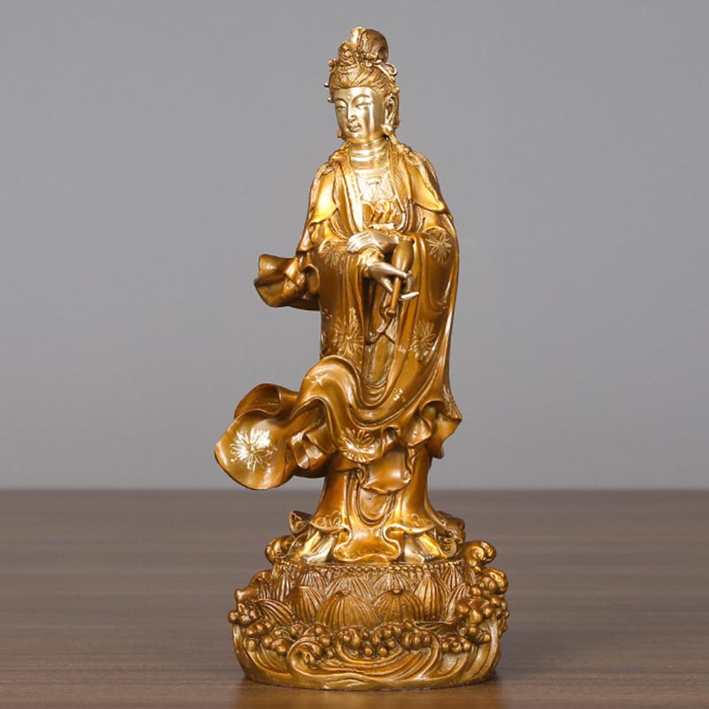 Buddha Stones Kwan Yin Avalokitesvara Sosteniendo Un Jarrón Estatua De Latón Y Cobre Armonía Decoración Para El Hogar