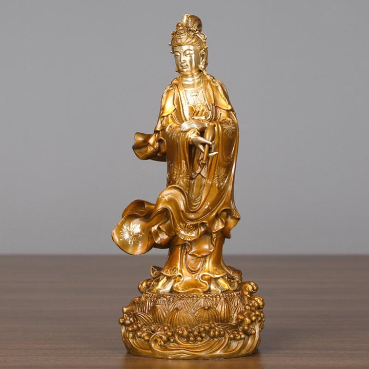 Buddha Stones Kwan Yin Avalokitesvara Sosteniendo Un Jarrón Estatua De Latón Y Cobre Armonía Decoración Para El Hogar