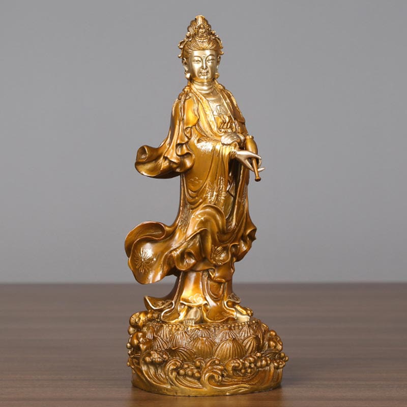 Buddha Stones Kwan Yin Avalokitesvara Sosteniendo Un Jarrón Estatua De Latón Y Cobre Armonía Decoración Para El Hogar - image 12