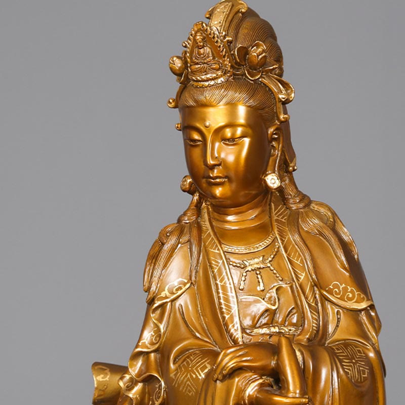 Buddha Stones Kwan Yin Avalokitesvara Sosteniendo Un Jarrón Estatua De Latón Y Cobre Armonía Decoración Para El Hogar