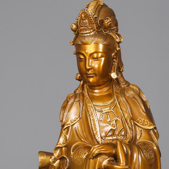 Buddha Stones Kwan Yin Avalokitesvara Sosteniendo Un Jarrón Estatua De Latón Y Cobre Armonía Decoración Para El Hogar
