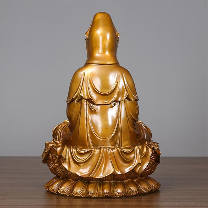 Estatua de Buda Piedras Kwan Yin Avalokitesvara Loto Sentado en Armonía Altar de Casa Decoración de Latón y Cobre