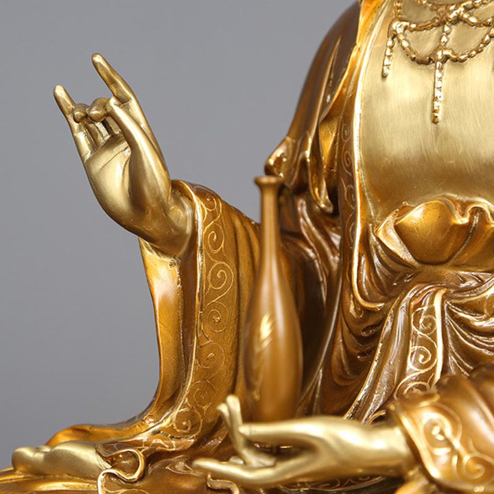 Estatua de Buda Piedras Kwan Yin Avalokitesvara Loto Sentado en Armonía Altar de Casa Decoración de Latón y Cobre