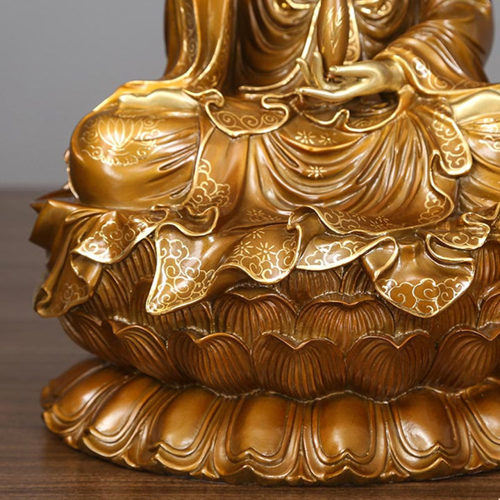 Estatua de Buda Piedras Kwan Yin Avalokitesvara Loto Sentado en Armonía Altar de Casa Decoración de Latón y Cobre
