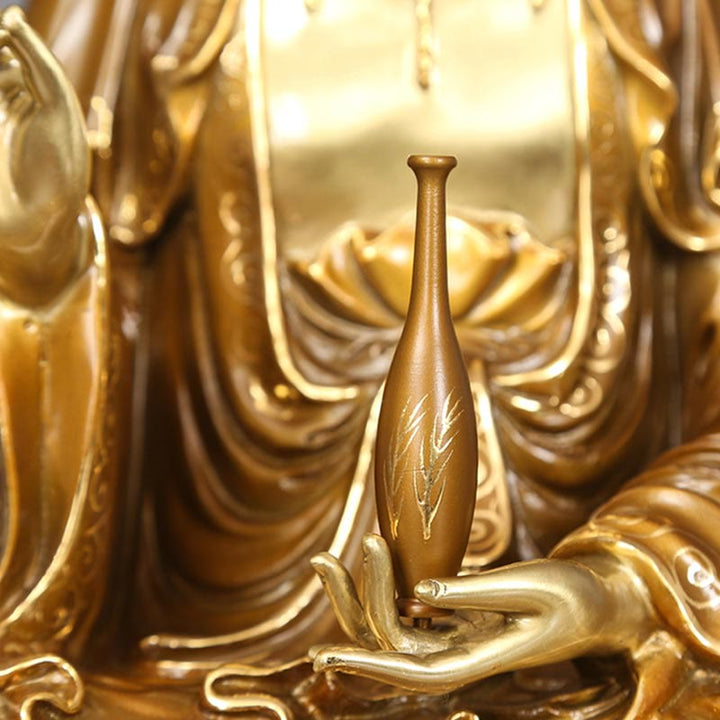 Estatua de Buda Piedras Kwan Yin Avalokitesvara Loto Sentado en Armonía Altar de Casa Decoración de Latón y Cobre