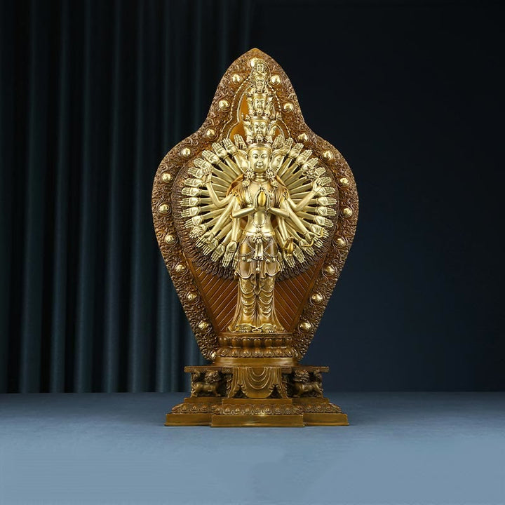 Buddha Stones Estatua de Decoración de Avalokitesvara Kwan Yin de Mil Brazos de Latón Cobre Hecha a Mano