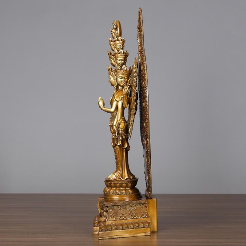 Buddha Stones Estatua de Decoración de Avalokitesvara Kwan Yin de Mil Brazos de Latón Cobre Hecha a Mano