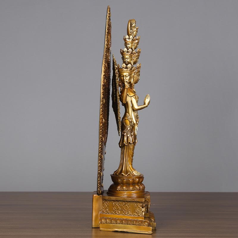 Buddha Stones Estatua de Decoración de Avalokitesvara Kwan Yin de Mil Brazos de Latón Cobre Hecha a Mano
