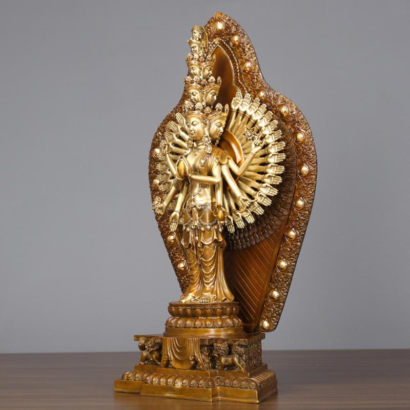 Buddha Stones Estatua de Decoración de Avalokitesvara Kwan Yin de Mil Brazos de Latón Cobre Hecha a Mano