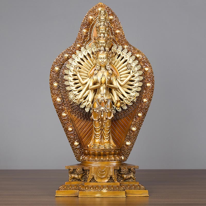 Buddha Stones Estatua de Decoración de Avalokitesvara Kwan Yin de Mil Brazos de Latón Cobre Hecha a Mano