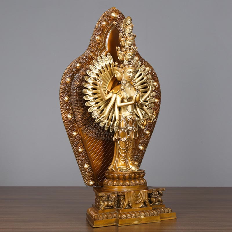 Buddha Stones Estatua de Decoración de Avalokitesvara Kwan Yin de Mil Brazos de Latón Cobre Hecha a Mano