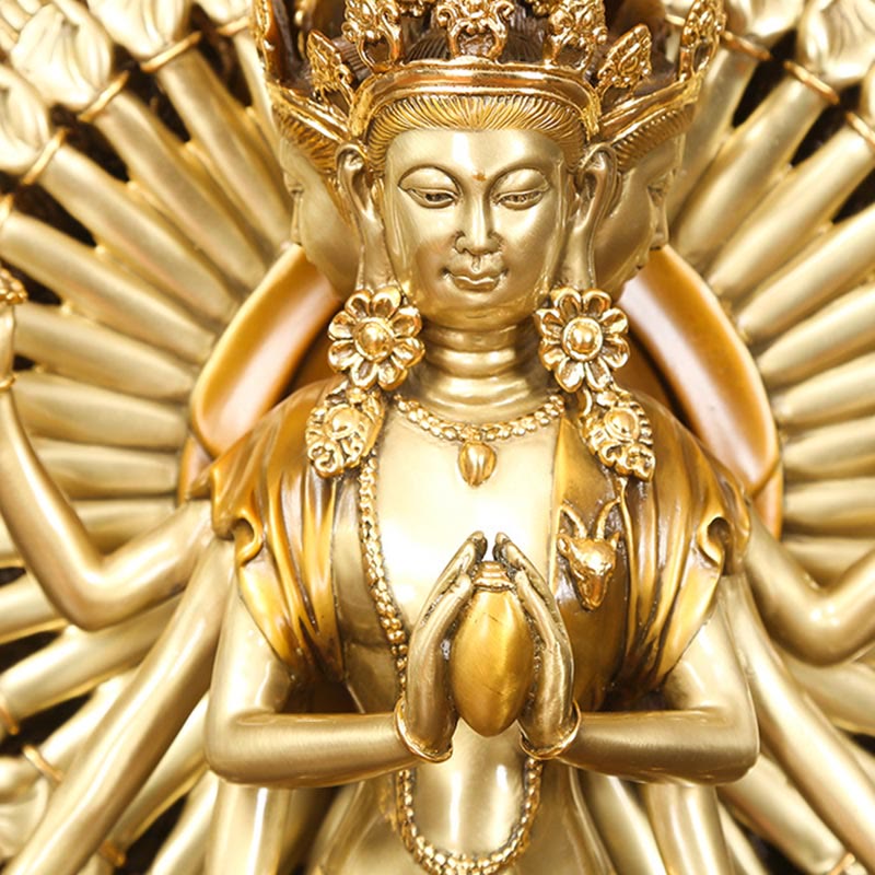 Buddha Stones Estatua de Decoración de Avalokitesvara Kwan Yin de Mil Brazos de Latón Cobre Hecha a Mano