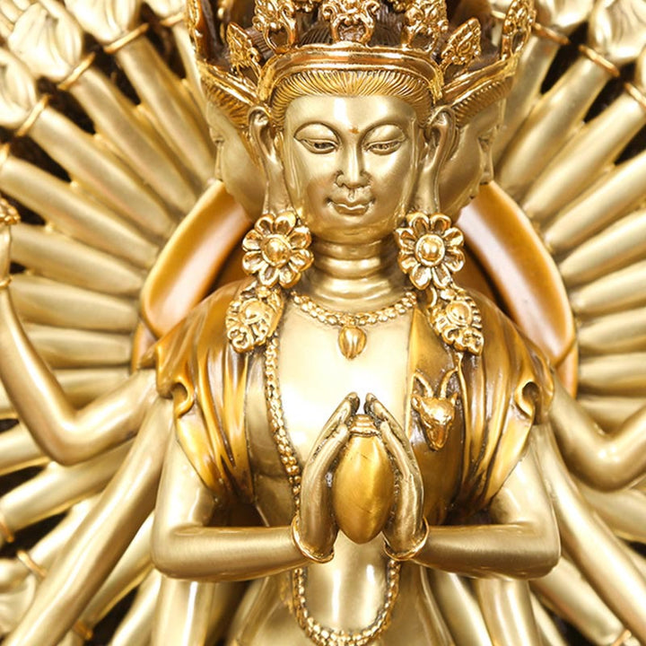 Buddha Stones Estatua de Decoración de Avalokitesvara Kwan Yin de Mil Brazos de Latón Cobre Hecha a Mano