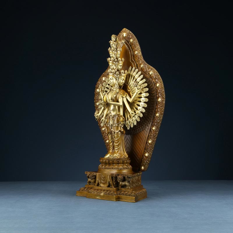 Buddha Stones Estatua de Decoración de Avalokitesvara Kwan Yin de Mil Brazos de Latón Cobre Hecha a Mano