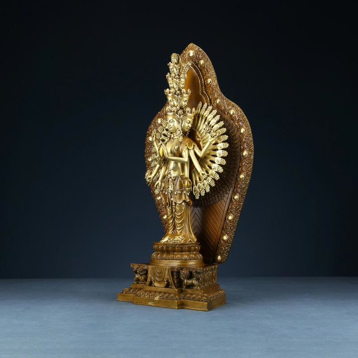 Buddha Stones Estatua de Decoración de Avalokitesvara Kwan Yin de Mil Brazos de Latón Cobre Hecha a Mano