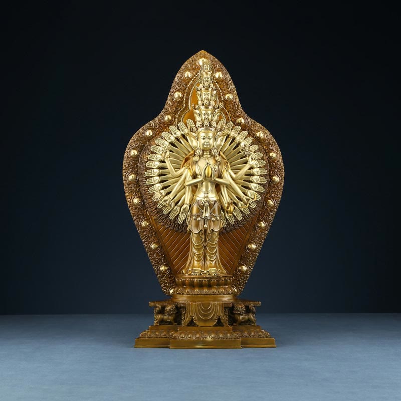 Buddha Stones Estatua de Decoración de Avalokitesvara Kwan Yin de Mil Brazos de Latón Cobre Hecha a Mano