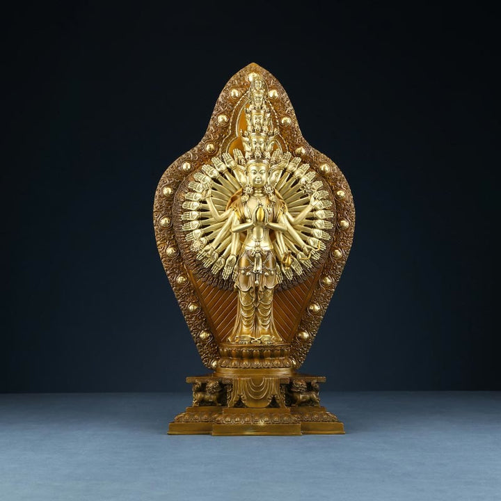 Buddha Stones Estatua de Decoración de Avalokitesvara Kwan Yin de Mil Brazos de Latón Cobre Hecha a Mano