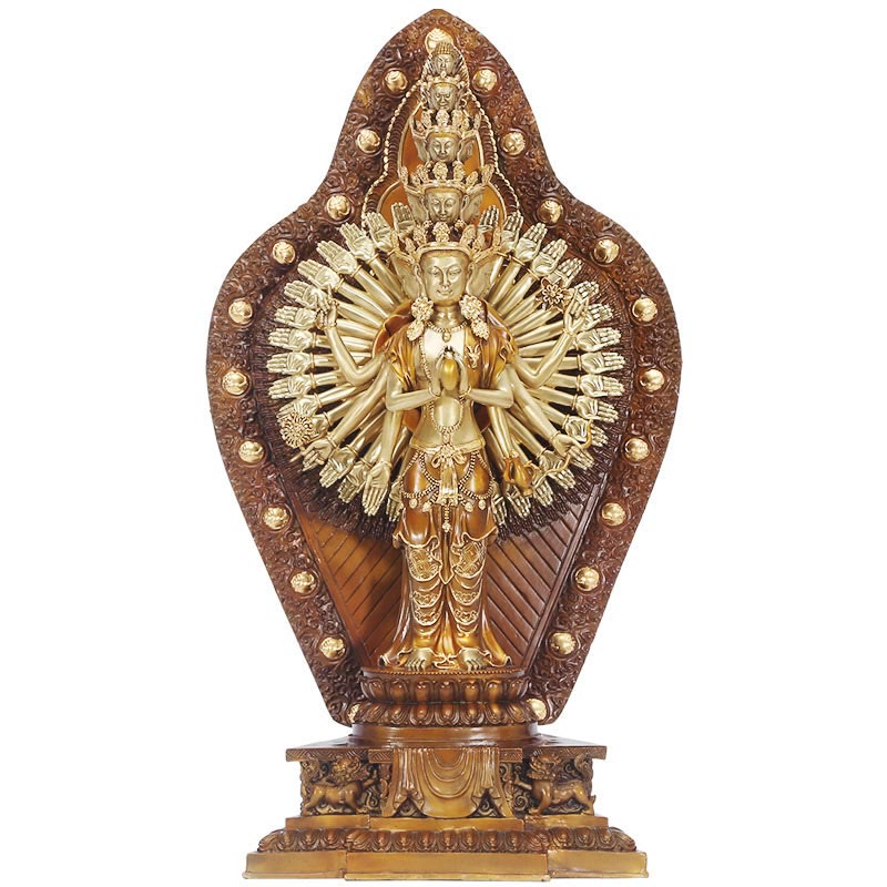 Buddha Stones Estatua de Decoración de Avalokitesvara Kwan Yin de Mil Brazos de Latón Cobre Hecha a Mano