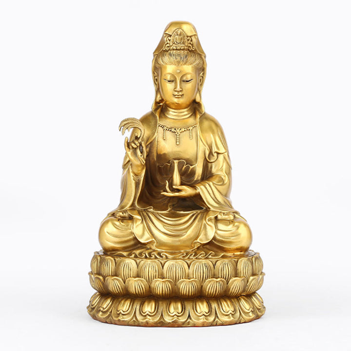 Buddha Stones Kwan Yin Avalokitesvara Sosteniendo Una Botella De Sauce Armonía Estatuilla De Latón Y Cobre Decoración Para El Hogar