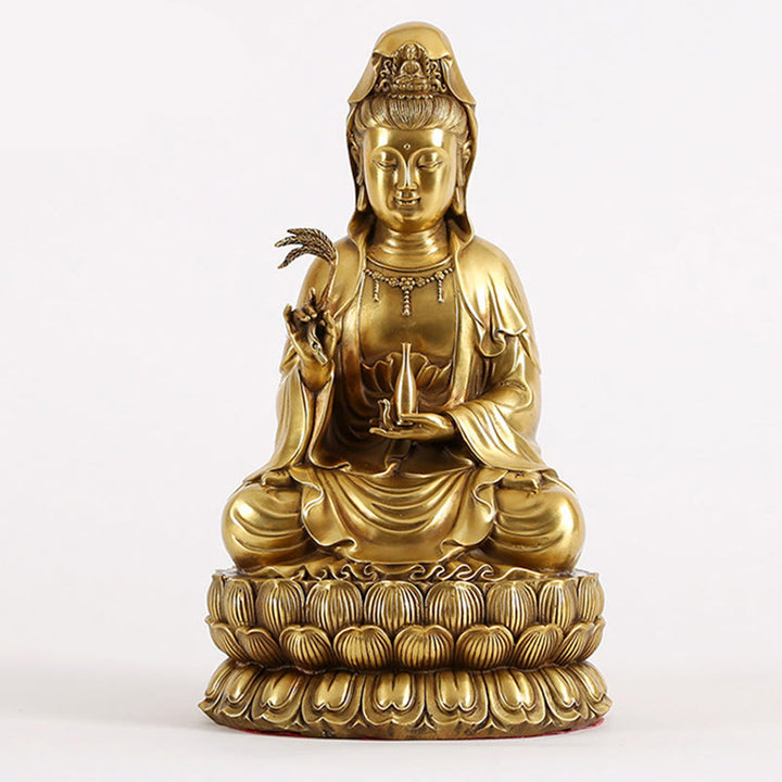 Buddha Stones Kwan Yin Avalokitesvara Sosteniendo Una Botella De Sauce Armonía Estatuilla De Latón Y Cobre Decoración Para El Hogar