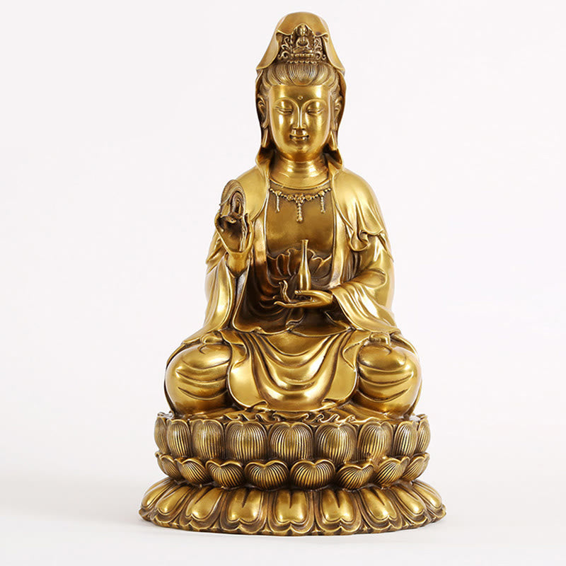 Buddha Stones Kwan Yin Avalokitesvara Sosteniendo Una Botella De Sauce Armonía Estatuilla De Latón Y Cobre Decoración Para El Hogar